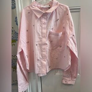Zara pink button down with rhinestones. Girls size 11-12